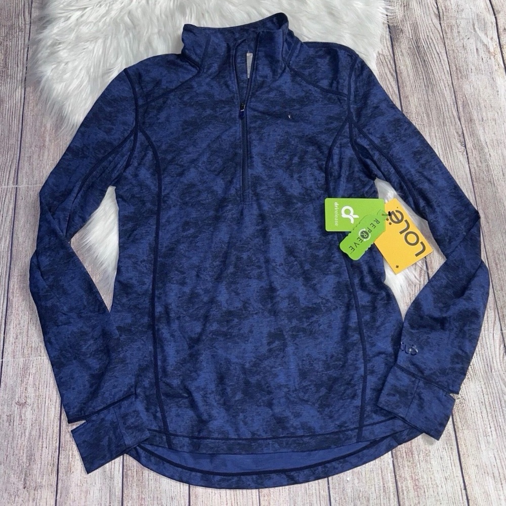 NWT Lole Navy Blue Patterned Quarter-Zip TOP